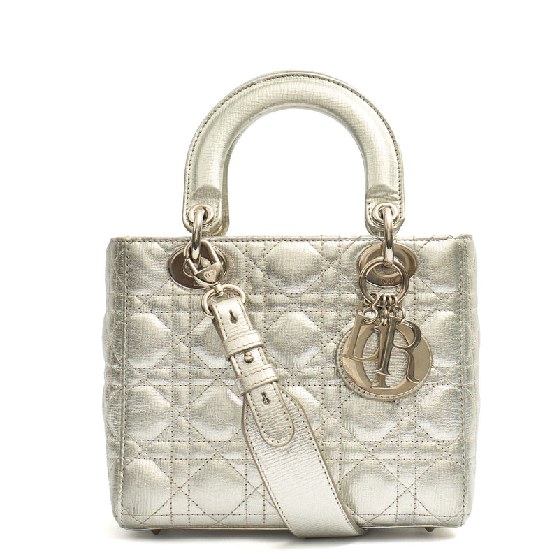 Christian Dior Tote Lady Dior - Medium in Metallic, Cannage Quilted Lambskin