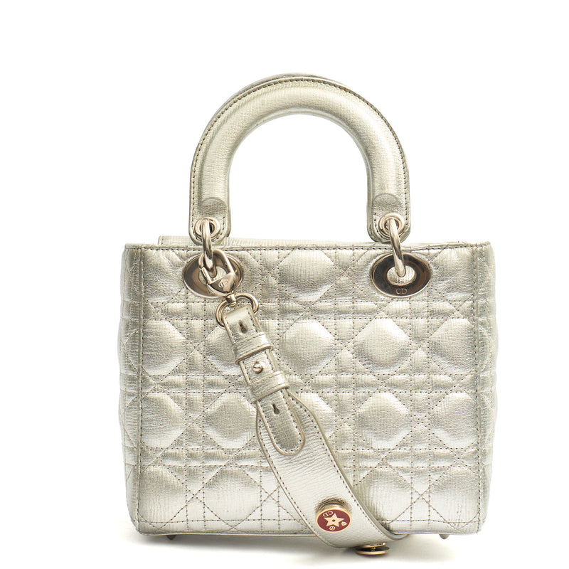 Christian Dior Tote Lady Dior - Medium in Metallic, Cannage Quilted Lambskin