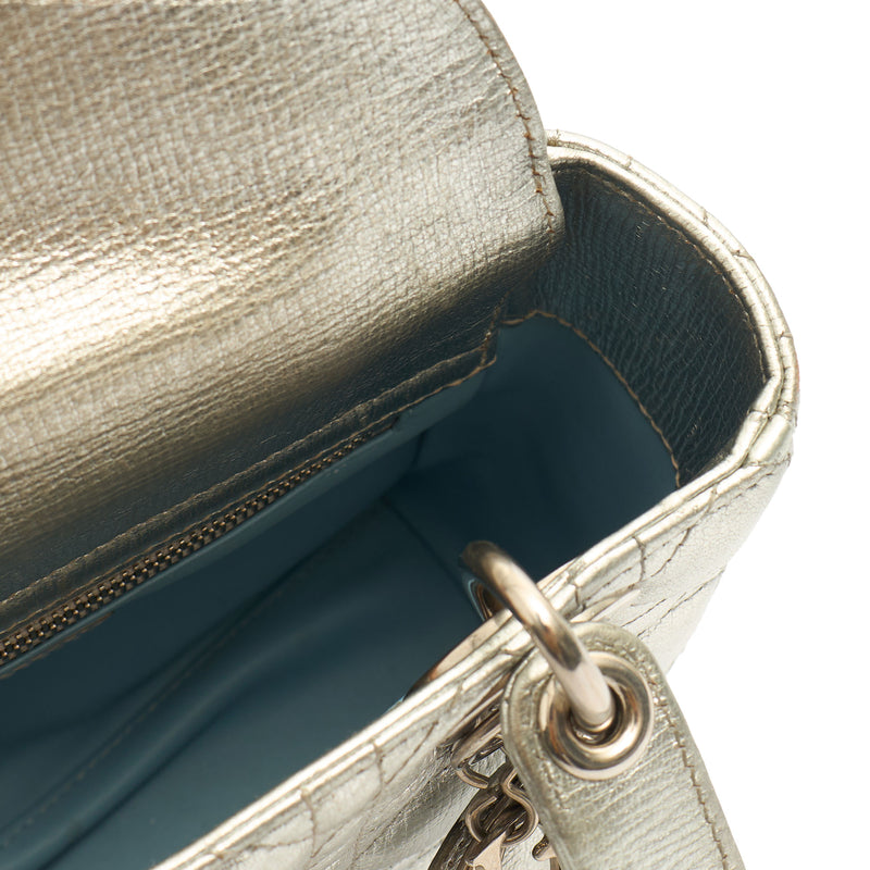 Christian Dior Tote Lady Dior - Medium in Metallic, Cannage Quilted Lambskin