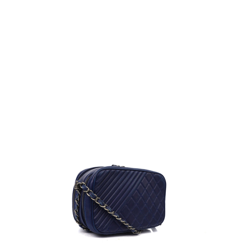 Picture of Chanel Cross Body Coco Boy Camera Bag in Navy, Calfskin Leather