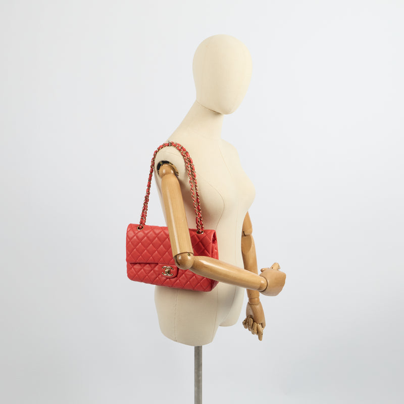 Chanel Shoulder Bag Classic Double Flap - Medium in Red, Lambskin Leather