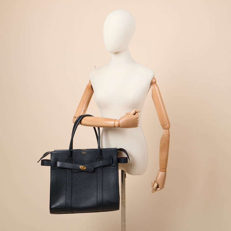 Mulberry Tote Zipped Bayswater in Black, Calfskin Leather