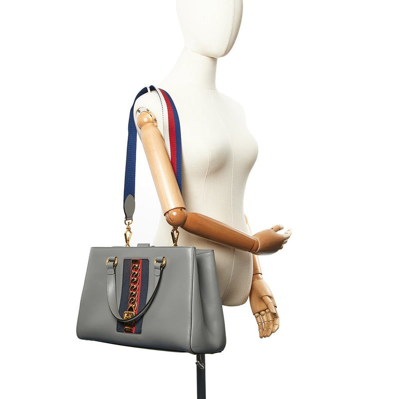 Picture of Gucci Tote Sylvie Top Handle Bag in Dusty Grey, Leather