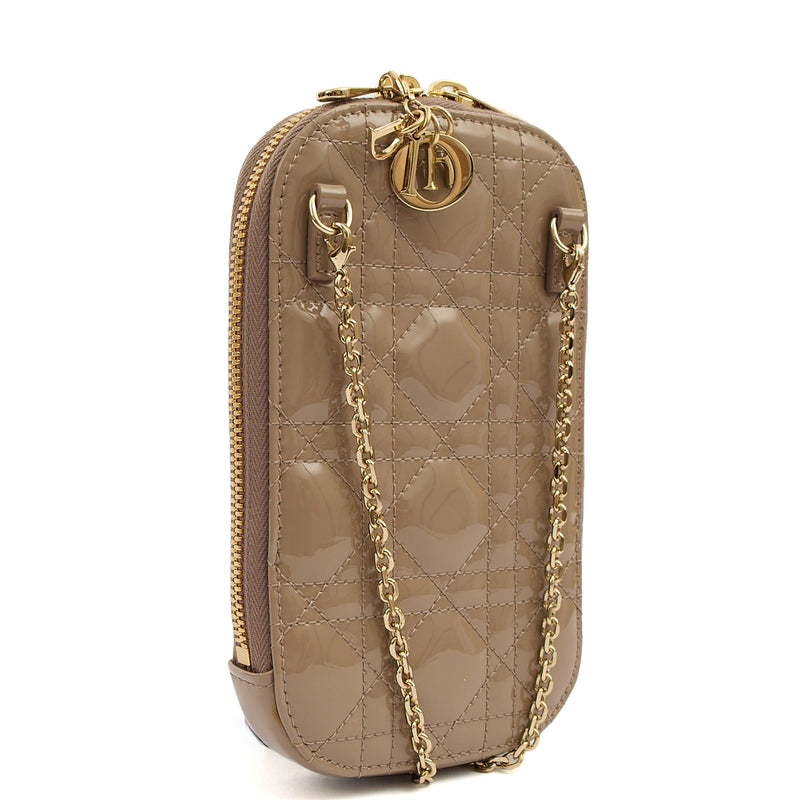 Picture of Christian Dior Phone Case Lady Dior Phone Holder in Neutral, Patent Leather