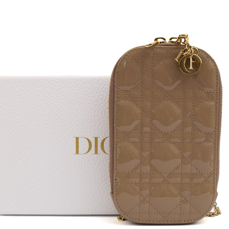 Picture of Christian Dior Phone Case Lady Dior Phone Holder in Neutral, Patent Leather
