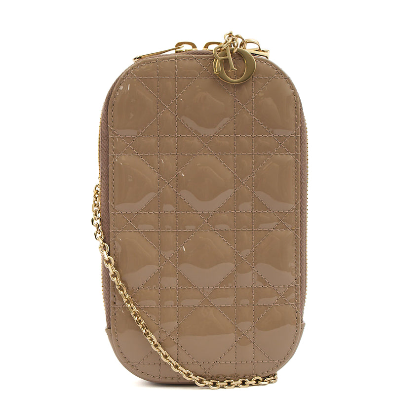 Picture of Christian Dior Phone Case Lady Dior Phone Holder in Neutral, Patent Leather