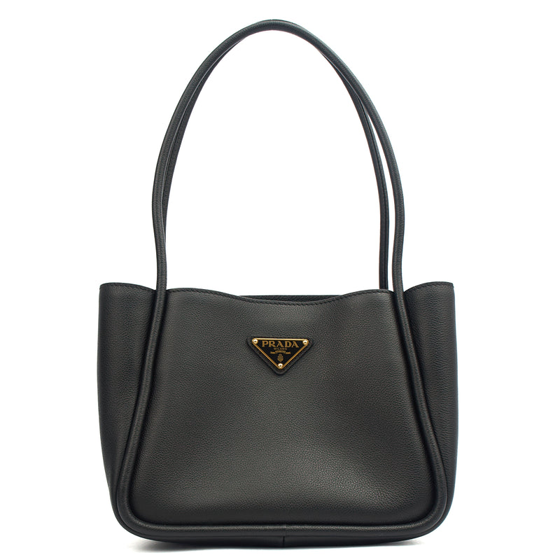 Picture of Prada Tote Plaque Logo Leather Mini Bag in Black, Calfskin