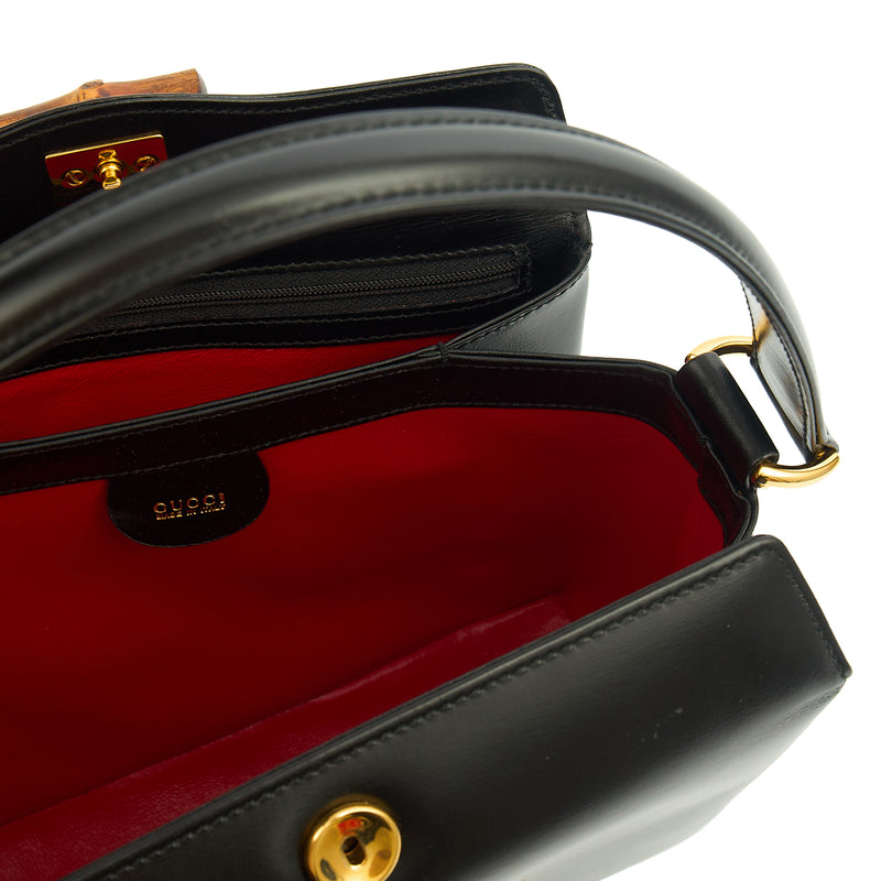 Picture of Gucci Top Handle Vintage Bamboo  in Black, Leather