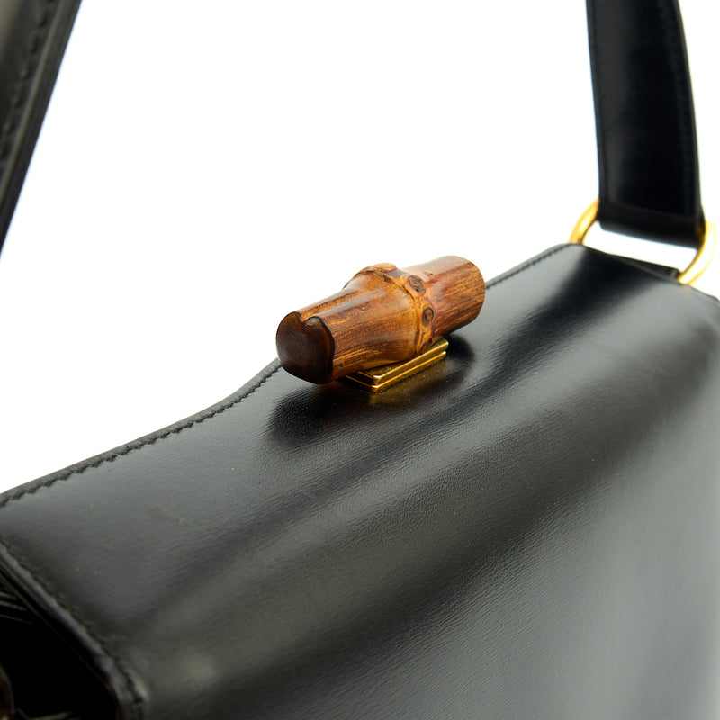 Picture of Gucci Top Handle Vintage Bamboo  in Black, Leather