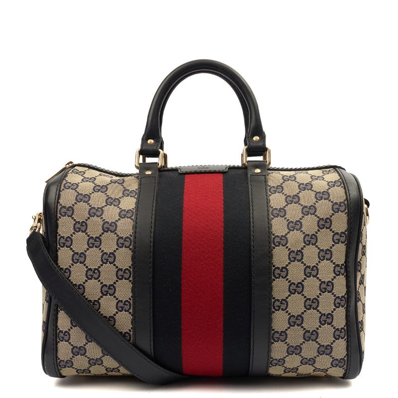 Picture of Gucci Top Handle Vintage Web Boston - Medium in invalid, GG Supreme Canvas