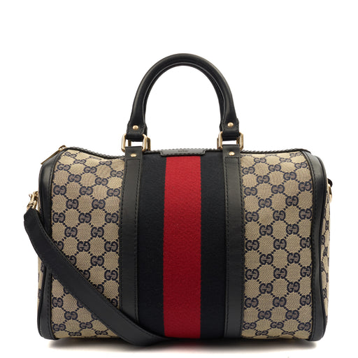 Picture of Gucci Top Handle Vintage Web Boston - Medium in invalid, GG Supreme Canvas