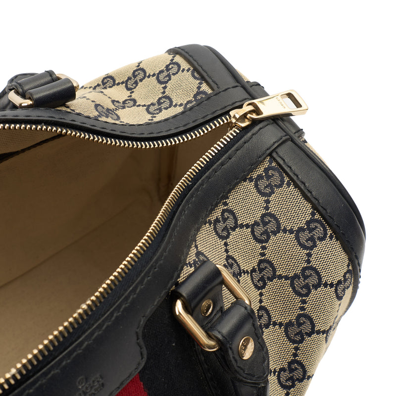 Picture of Gucci Top Handle Vintage Web Boston - Medium in invalid, GG Supreme Canvas