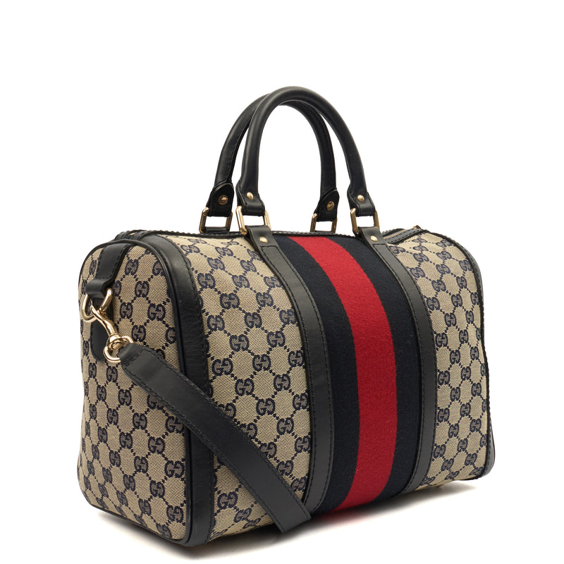 Picture of Gucci Top Handle Vintage Web Boston - Medium in invalid, GG Supreme Canvas