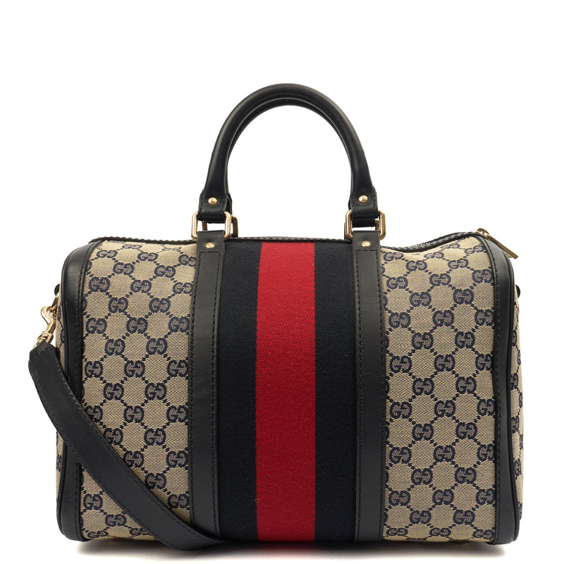 Picture of Gucci Top Handle Vintage Web Boston - Medium in invalid, GG Supreme Canvas
