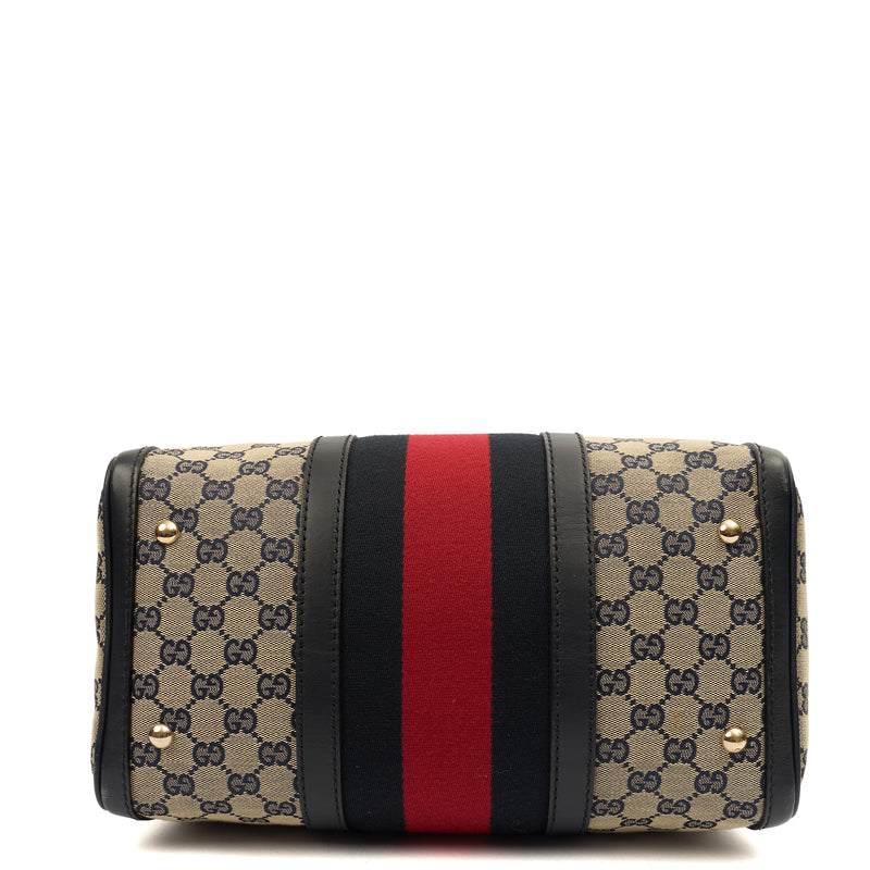 Picture of Gucci Top Handle Vintage Web Boston - Medium in invalid, GG Supreme Canvas