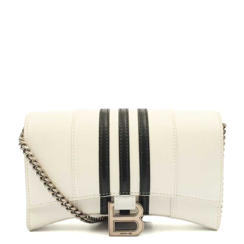 Picture of Balenciaga Cross Body Hourglass Wallet on Chain in White, Leather