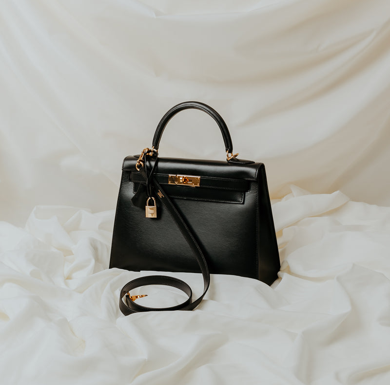 Hermes Kelly 32 in Black, Box Calf Leather