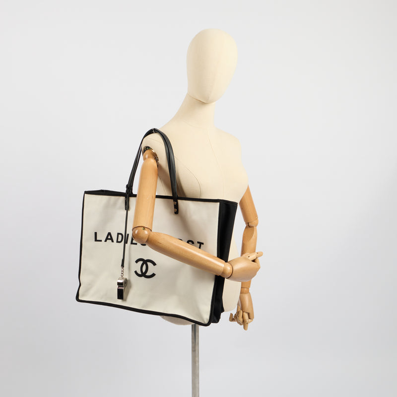 Chanel Tote Ladies First Shopping Tote in White, Canvas