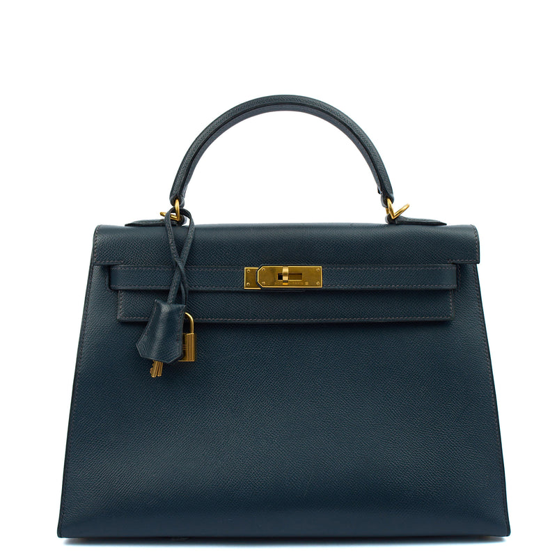 Picture of Hermes Top Handle Kelly 32 in Bleu Indigo, Courchevel Leather