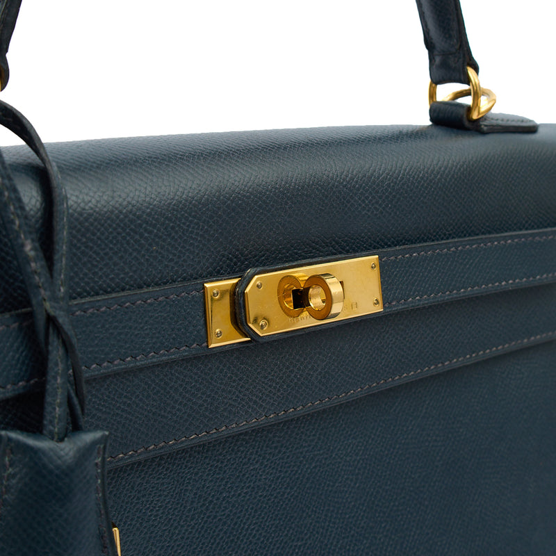 Picture of Hermes Top Handle Kelly 32 in Bleu Indigo, Courchevel Leather