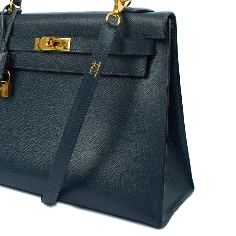 Picture of Hermes Top Handle Kelly 32 in Bleu Indigo, Courchevel Leather