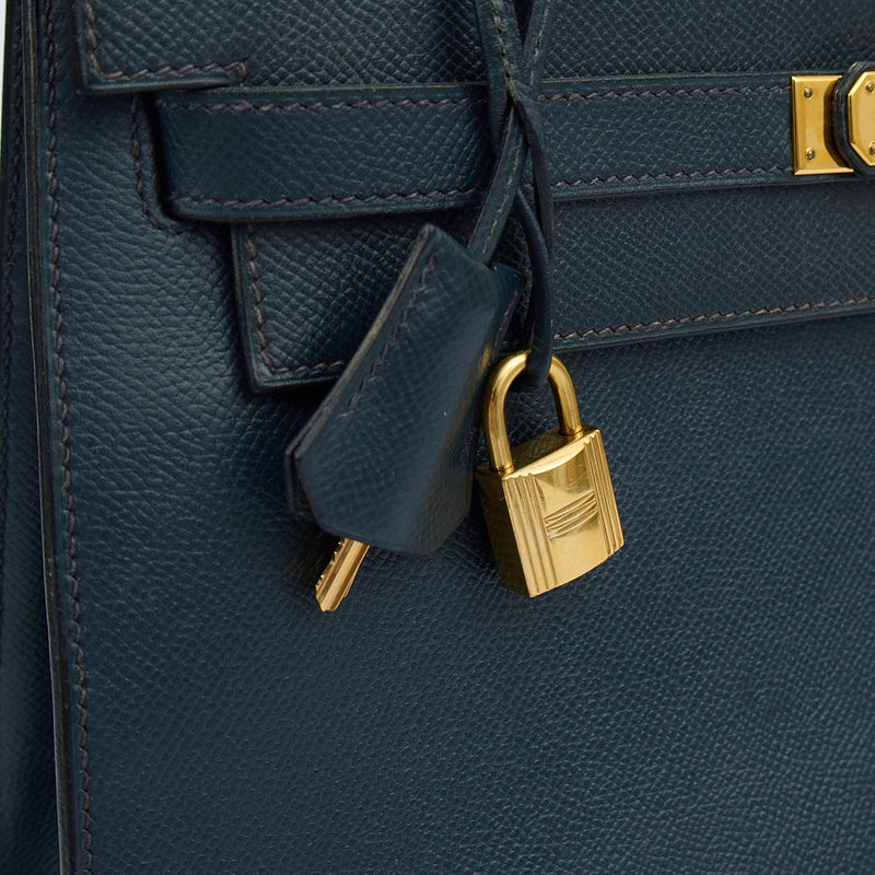 Picture of Hermes Top Handle Kelly 32 in Bleu Indigo, Courchevel Leather