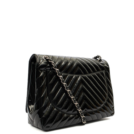 Picture of Chanel Shoulder Bag Chevron Flap Bag  in Black, Patent Leather
