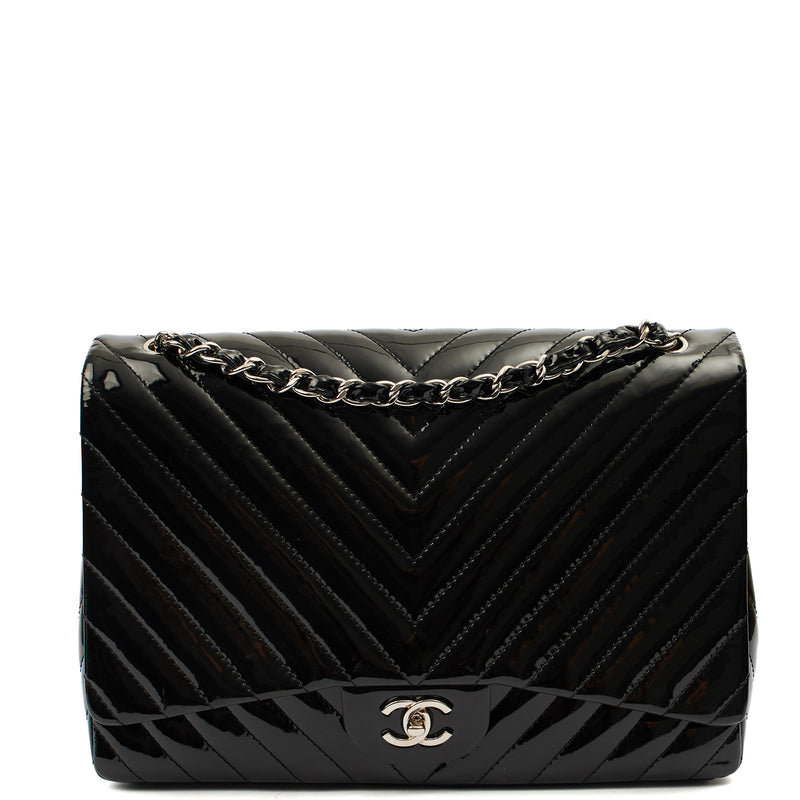 Picture of Chanel Shoulder Bag Chevron Flap Bag  in Black, Patent Leather