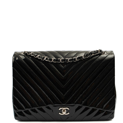 Picture of Chanel Shoulder Bag Chevron Flap Bag  in Black, Patent Leather