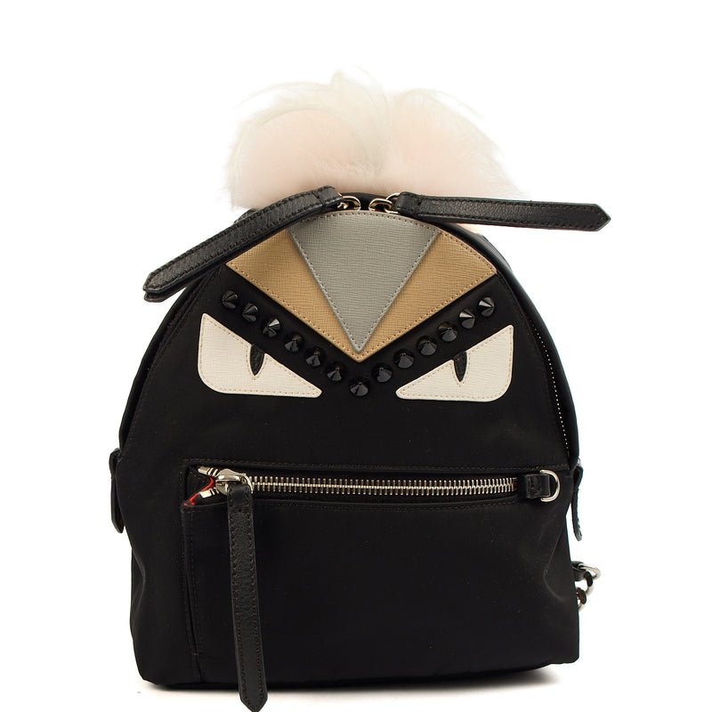 fendi backpack mini monster Nylon with Leather and Fur Single exterior zipped compartment Fendi Mini Backpack Monster Backpack