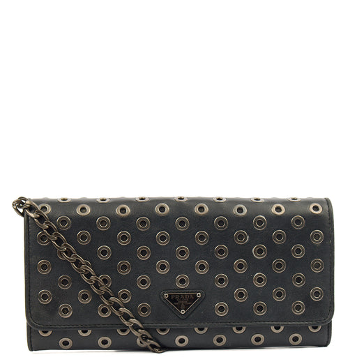 Picture of Prada Cross Body Wallet On Chain in Black, Calfskin