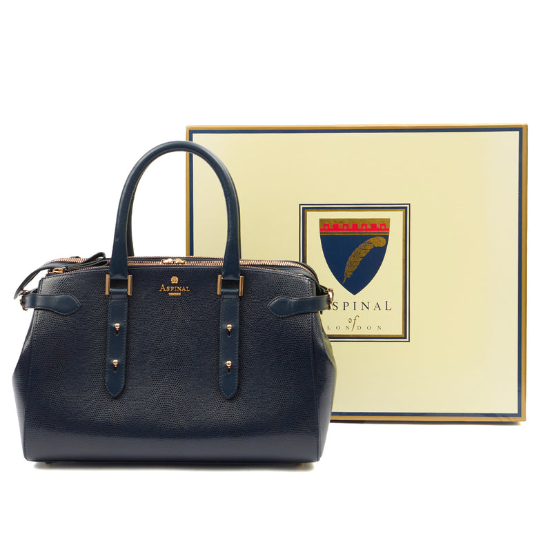 Picture of Aspinal of London Tote Brook Street  in Navy, Leather