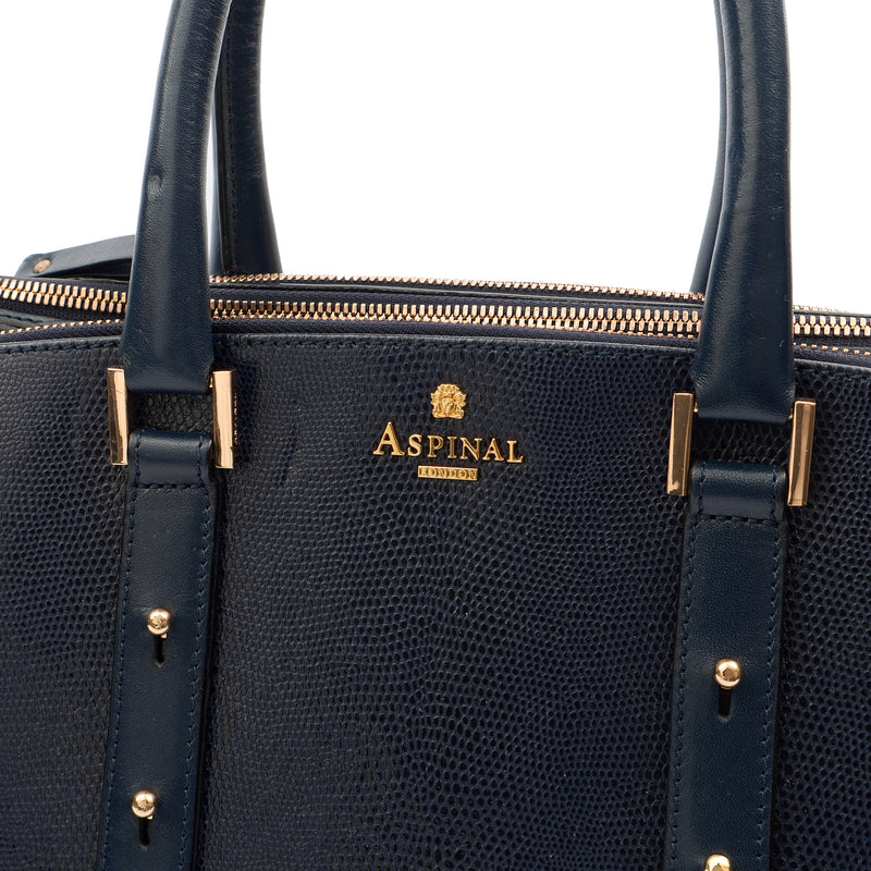 Picture of Aspinal of London Tote Brook Street  in Navy, Leather