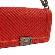 Picture of Chanel Cross Body Boy - Medium in Red, Calfskin Leather