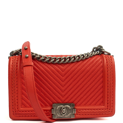 Picture of Chanel Cross Body Boy - Medium in Red, Calfskin Leather