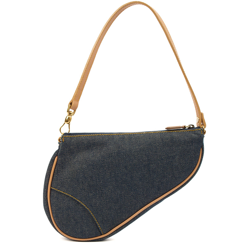 Christian Dior Shoulder Bag Saddle Pochette in Blue, Fabric