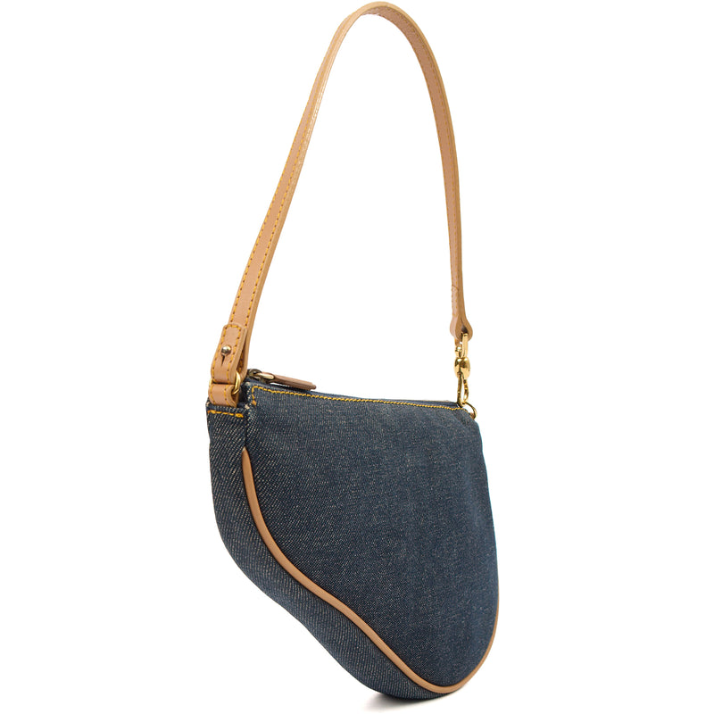 Christian Dior Shoulder Bag Saddle Pochette in Blue, Fabric