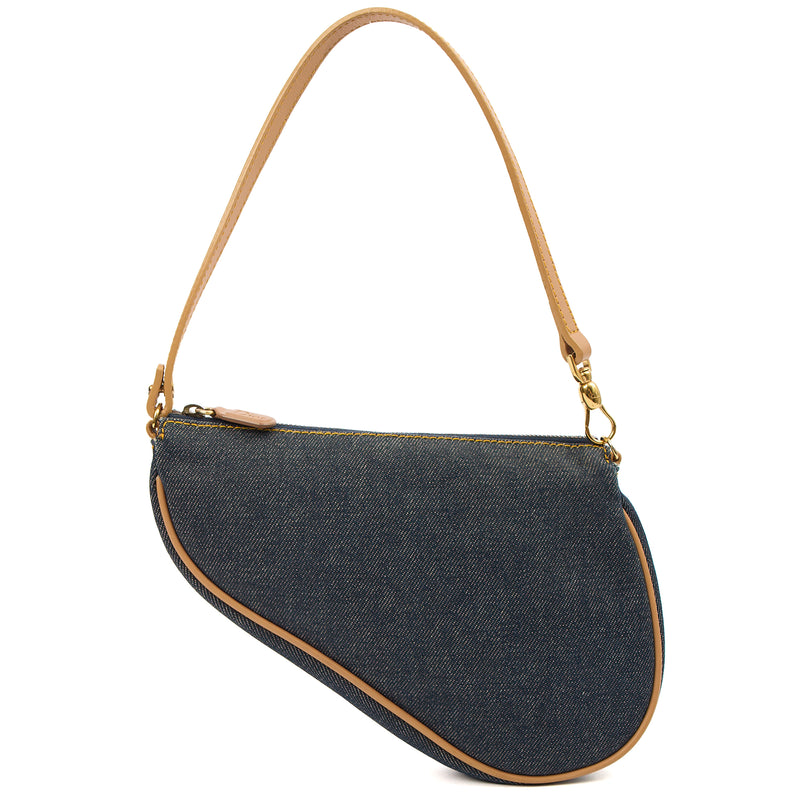 Christian Dior Shoulder Bag Saddle Pochette in Blue, Fabric