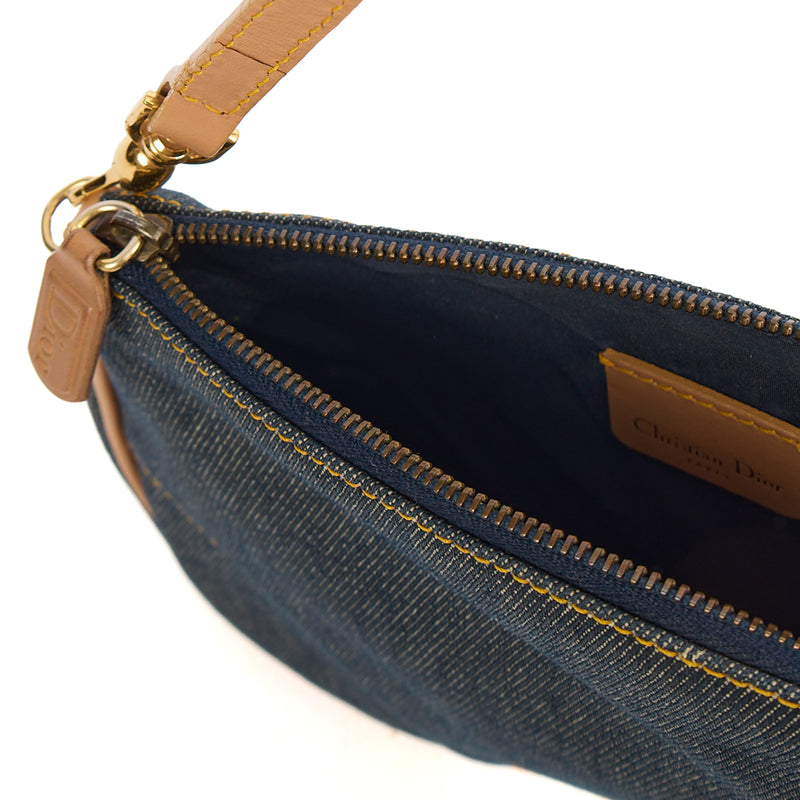 Christian Dior Shoulder Bag Saddle Pochette in Blue, Fabric