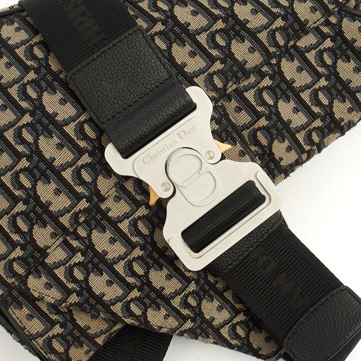 Picture of Christian Dior Cross Body Homme - Saddle Bag in Blue, Dior Oblique Embroidery