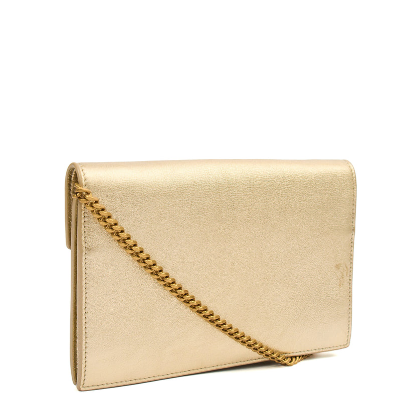 Picture of Saint Laurent Cross Body Envelope Chain Wallet in Taupe, Leather