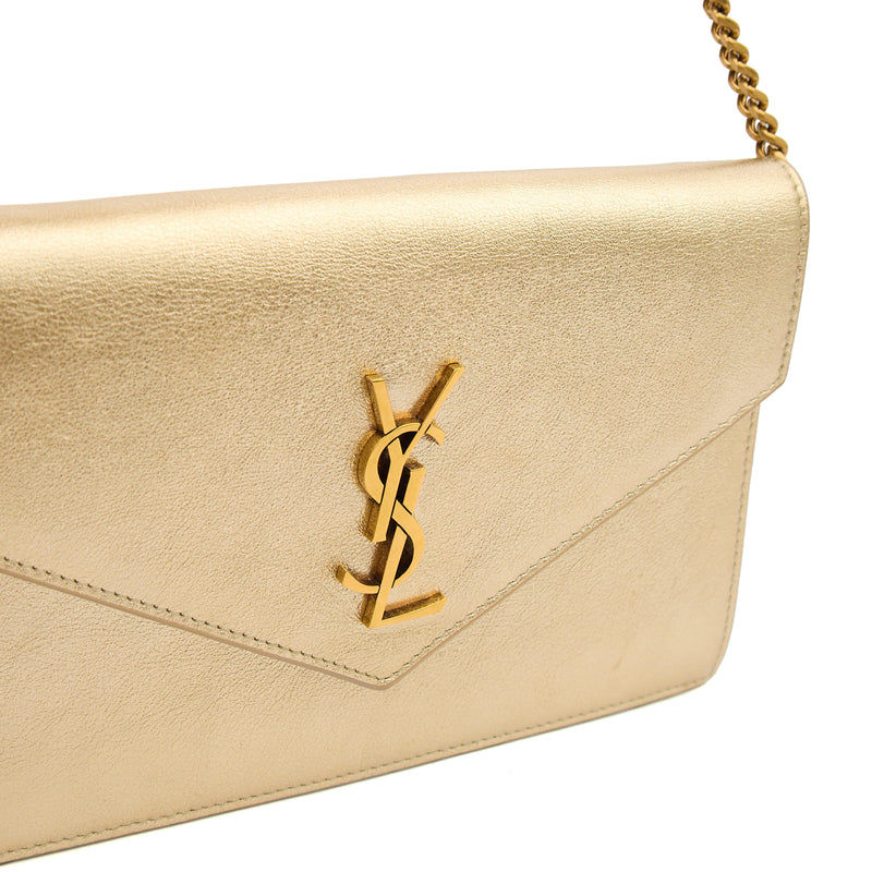 Picture of Saint Laurent Cross Body Envelope Chain Wallet in Taupe, Leather