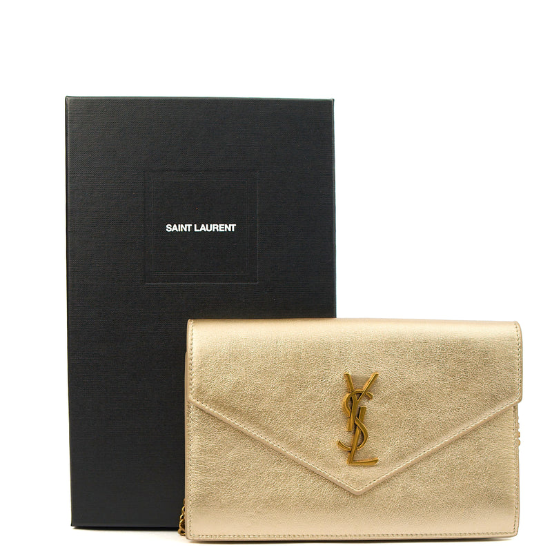 Picture of Saint Laurent Cross Body Envelope Chain Wallet in Taupe, Leather