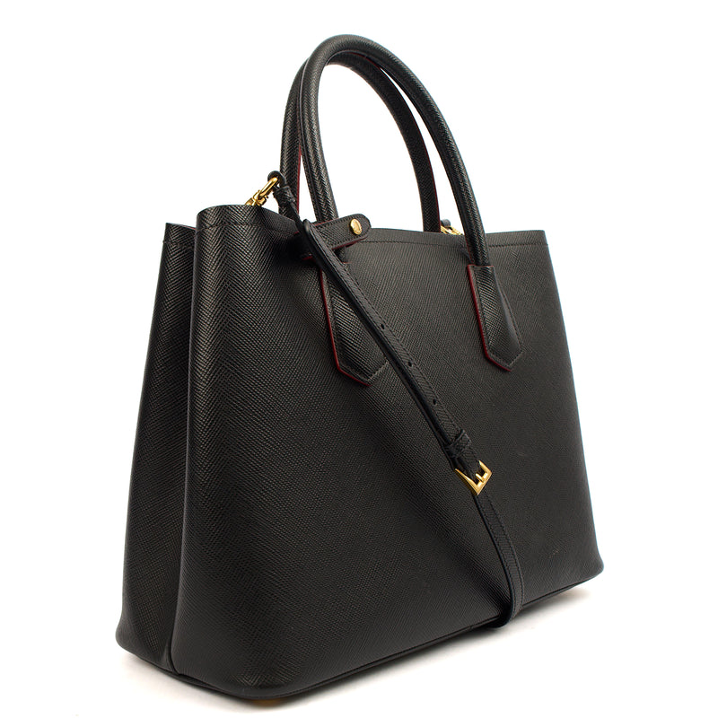 Picture of Prada Tote Double Tote - Medium in Black, Saffiano Leather