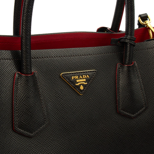 Picture of Prada Tote Double Tote - Medium in Black, Saffiano Leather
