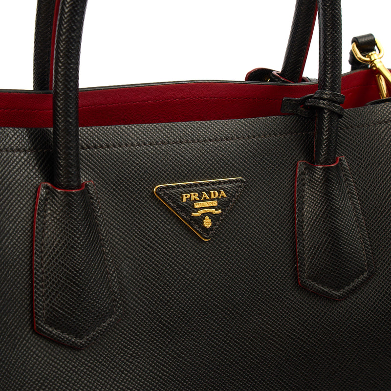 Picture of Prada Tote Double Tote - Medium in Black, Saffiano Leather
