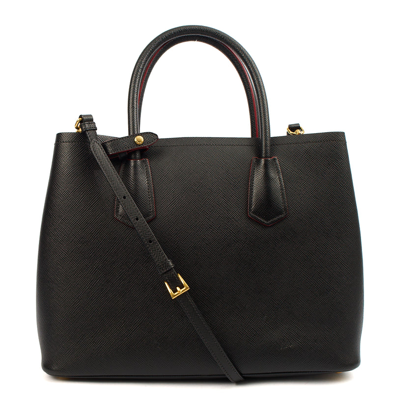 Picture of Prada Tote Double Tote - Medium in Black, Saffiano Leather