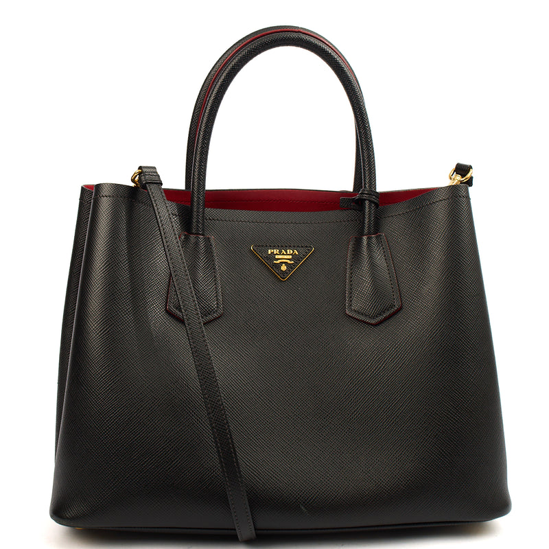 Picture of Prada Tote Double Tote - Medium in Black, Saffiano Leather