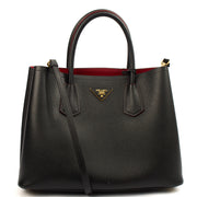 Picture of Prada Tote Double Tote - Medium in Black, Saffiano Leather