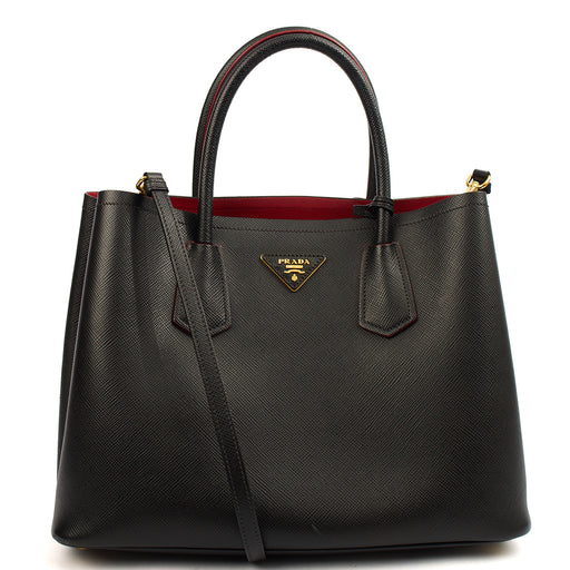 Picture of Prada Tote Double Tote - Medium in Black, Saffiano Leather